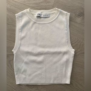 Zara White Thick Ribbed Crop Top